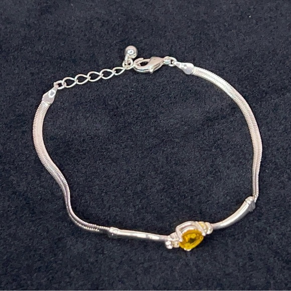 Silver Yellow Bracelet Fine Jewelry 7-8” Length Gemstone Herringbone Chain - Picture 6 of 6